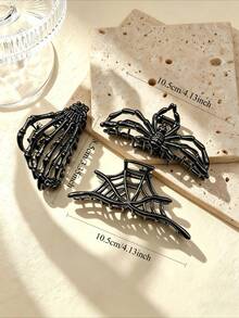 3pcs Metal Black Spider Web Hair Clips Skeleton Hand Hair Clips Gothic Style Accessories For Women Girls Thick Hair Hair Clips - 3pc Style 2 - View 11