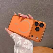 磨砂金屬磁吸手機殼，適用於 iPhone 18 Pro Max 17 16 15 14 13 Pro，附鏡頭保護膜，支援無線充電，防摔保護殼，適合女性男性的禮物選擇 - 橘色 - 查看 2
