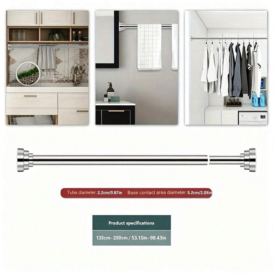 Shower Curtain Rods - [Stainless Steel] 135cm-250cm - View 1