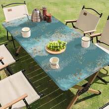 1pc Star Pattern Tablecloth, Suitable For Camping And Picnic - Retractable And Washable Rectangular Table Cover With Elastic Edge, Starry Sky Theme Outdoor Dining Tablecloth, Machine-Made Table Cover, Suitable For Party, BBQ, Picnic - B - View 5