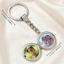 1pc Customized Openable Round Photo Keychain, Gold Metal Texture, Can Embed Photo, Pet & Family Memorial Pendant, Flip Cover Key Ring Gift, Christmas, Halloween Gift - Multicolor - View 3