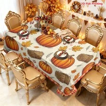 1/2pcs Autumn Tablecloth, Autumn Harvest Theme Polyester Fabric Tablecloth, Orange Pumpkin Maple Leaf Hay Bale Pattern, American Country Farmhouse Style, Suitable For Dining Table, Restaurant, Kitchen, Coffee Table, Picnic, Camping And Thanksgiving Autumn Decor Tabletop Protection - Multicolor - View 14