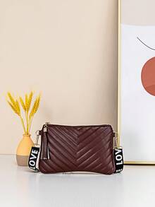 1pc Women's New Rhombus V-Pattern Crossbody Small Bag, Personalized Letter Webbing Strap, Portable Daily Carry Bag - M1215 - View 5