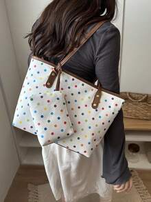 Vintage Polka Dot Women's Shoulder Tote Bag With Matching Coin Purse, Large Capacity Casual Commuter Handbag - Multicolor - View 5