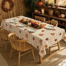 1pc Autumn Plaid Pumpkin Acorn Tablecloth, Rustic Country Style Stain-Resistant Decorative Dining Table Cloth, Suitable For Christmas Table Decor, Picnic Tablecloth, Holiday Celebrations, Wedding Party Gatherings, Birthday Banquets, Daily Dining Table, Kitchen And Restaurant Decoration, All Seasons, Home Decor - Multicolor - View 3