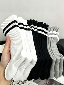 1/5/10/20/30/40 Unisex Casual, Simple, Fashionable, Versatile, Casual, Sweat Absorbing, Breathable, Mid Length Socks For Couples - Multicolor - View 1