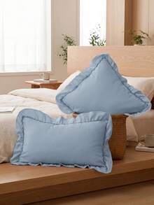 1pc Romantic French Style Ruffled Quilted Envelope Without Filler, Chic Romantic Decorative Throw Pillowcase For Bedroom/Dorm/Sofa/Couch, Gift For Lover, Friend. Machine Washable. Dusty Blue - Dusty Blue - View 2