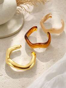3/6 Buah Gelang Manset Bergelombang Tidak Beraturan & Gelang Manik-Manik, Pola Pusaran Marmer, Gaya Retro Minimalis, Gelang Wanita yang Dapat Ditumpuk, Cocok untuk Musim Gugur dan Musim Dingin - Emas - View 5