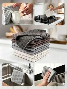 1/2/4pcs Plaid Kitchen Towels, Square Dish Cloths, Solid Color, Highly Absorbent And Durable, Suitable For Tableware And Countertops, Ideal For Drying Dishes And Hands - Multicolor - View 5