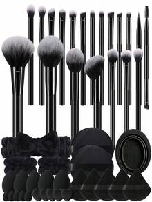 20/46PCS Makeup Tools Set, 20Pcs Makeup Brushes, Includes Makeup Sponges, Triangle Powder Puffs, Silicone Brush Cleaning Mat, Soft Elastic Bristles Cosmetic Brushes For Foundation, Blush, Eyeshadow, Full Face Makeup Tools Kit For Daily Makeup - Black - View 1