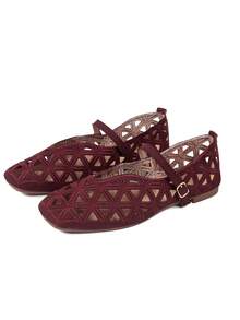 1 Pair Solid Color Sports Hook & Loop Women's Flat Shoes, Suitable For All Seasons And Holidays - Burgundy - View 6