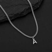 1 buah Kalung Rantai Liontin Huruf Awal Klasik Stainless Steel untuk Pria - Perak - View 3