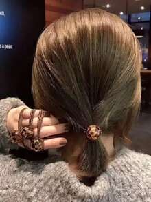3/2/1pc New Leopard Print Ball Hair Tie, Elegant Fashion Vintage Ponytail Hair Rope, High Elasticity Bun Hair Rope For Women, Ice Crack Leopard Print Hair Rope Double Strand Bun Hair Rope Hair Accessory Bracelet Dual Use High Elasticity - Multicolor - View 2