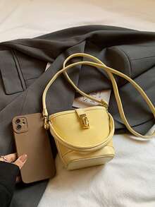 1pc Girls Solid Color PU Zipper Closure Minimalist Bucket Bag, Handheld & Crossbody, Suitable For All Seasons Daily Use - A - View 4