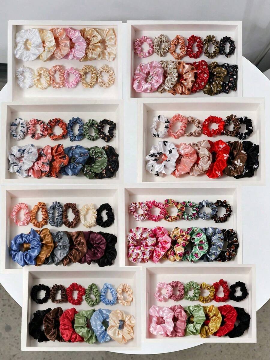 12pcs Solid Color Satin Hair Scrunchies, Soft & Non-Damaging Hair Ties For Women, Suitable For Various Hairstyles, Multiple Colors & Styles Available, Versatile Everyday Hair Accessories For Ponytail And Bun - Multicolor - View 1