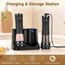 Electric Salt And Pepper Grinder Set, Rechargeable USB-C With Charging Base, External Adjustable Coarseness Dial, 100ml Large Capacity Container, LED Light For Precise Seasoning, One-Hand Operation, Ideal For Kitchen, BBQ, Parties, Restaurants - Black - View 6