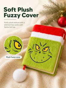 The Grinch The Plush Notebook, Christmas Stocking Shaped Soft Plush Notepad, Face Embroidery, Cute Cartoon Plush Cover Diary, Holiday Gift Desktop Decoration - Multi-color - View 6