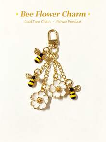 Enamel Bee & Flower Keychain, Gold-Plated Rhinestone Bag Charm Pendant, Women's Car Key Ring, Pastoral Style Decorative Accessory. Sweet Garden Style Key Ring, Women & Girls Gift Accessory. Gift For Women, Birthday, Holiday Gift. - Multicolor - View 14