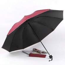 1pc Extra Large Dual-Use Sun & Rain Umbrella, Reinforced Frame, Foldable Design, 10 Ribs, Durable 190T Fabric, Business Black Coating Edge, Thickened UV Protection, Waterproof, Mini Compact Pocket Size, Fiber Frame, Portable Flat Card Holder Style, Ultra-Light 5-Fold Umbrella, Women's Outdoor Mini Sunshade Beach Parasol, Foldable High-Density Black Coating - A - View 10