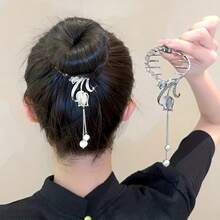 Women's Vintage Floral Banana Hair Clip, Rhinestone Pearl Tassel Ponytail Hair Hoop, Elegant Metal Curved Hair Clip, Suitable For Daily Wear And Parties - Multicolor - View 4