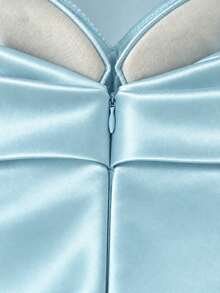 Smilprince Damen Hellblau Elegantes Schulterfrei Gewebt Schlitz Plissee Formelles Abendkleid, Sommer Herbst Hochzeitsgast Party Besonderer Anlass Mode Date Outfit - Babyblau - Übersicht 9
