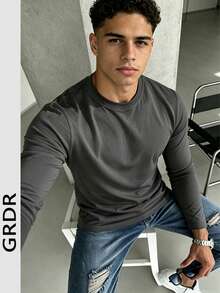 GRDR Men's Casual Round Neck Lightweight Long Sleeve T-Shirt, Suitable For Leisure, Sports And Commuting - Dark Grey - View 12
