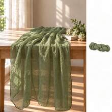 10pcs Sage Green Gauze Table Runner, Bohemian Style Sheer Table Runner, Rustic Semi-Transparent Gauze Table Decor, Suitable For Wedding Reception, Bridal Shower, Baby Shower, Birthday Party, Banquet, Farmhouse Dining Table, Table Centerpiece, Party And Home Decor - Sage Green - View 24