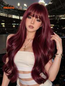 Topshe 26 Inch Natural Black Long Wavy Wig With Bangs, Pre-Styled Loose Curls, Heat-Resistant Synthetic Hair, Anti-Shedding And Anti-Tangling, Suitable For Festivals, Parties, Stage Performances And Daily Wear, Essential Fashion Wig For Women's Dating And Work - Multicolor - View 2