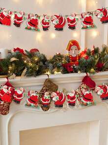 1pc/Set Wooden Christmas Hanging Banner, Featuring Santa Claus, Wreath And Reindeer Patterns, Suitable For Decorating Doors, Christmas Trees, Fireplaces And Fences, Perfect For Christmas And Christmas Eve Decorations - Multicolor - View 1