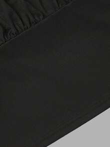 Women's Autumn Boat Neck Long Sleeve Top, Dropped Shoulder Lantern Sleeve Waist-Cinching Slim Fit Cropped Blouse - Black - View 5