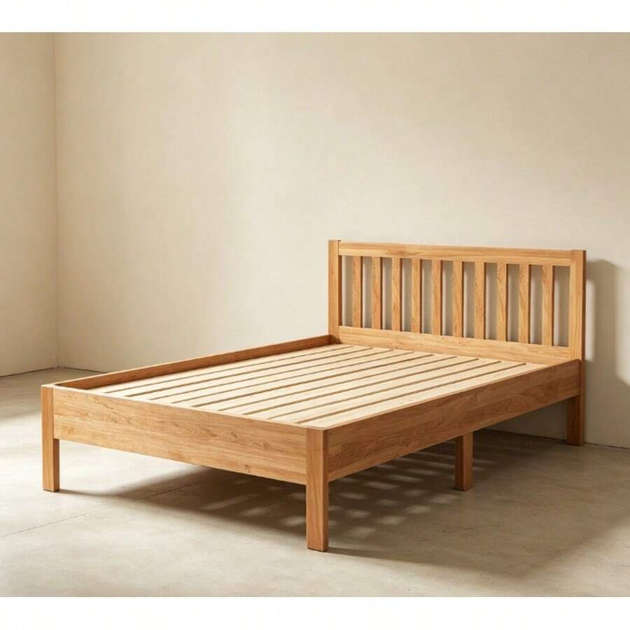 Base de Cama Individual de Madera de Roble, Plataforma con Cabecero, Espacio de Almacenamiento 8.5 Pulgadas Bajo Cama, Sin Somier Requerido, Montaje Sencillo para Hogar - Camel - Ver 1