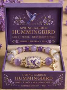 A Charming Women's Bracelet Inspired By Hummingbirds. The Bracelet Features A Purple Hope Bead Design With An Elastic Band, Creating An Exquisite And Romantic Look Like A Spring Garden. It's An Ideal Gift Choice, Suitable For Self-Gifting Or Giving To Your Loved Ones. - Multicolor - View 1