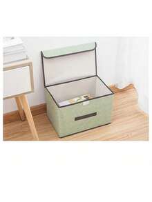 2/1pc Foldable Linen Storage Box With Handle And Lid, Stackable Fabric Storage Bin For Home Organization, Clothes And Toys Storage, For Bedroom Wardrobe, Collapsible For Space-Saving Storage When Not In Use, Breathable Linen Fabric, Dust-Proof, Protects Clothes And Items From Dust, Reinforced Built-In Handle For Easy Pulling And Moving From Shelves, Sturdy Structure, Multiple Boxes Can Be Stacked To Maximize Vertical Space In Wardrobe, Suitable For Storing Clothes, Underwear, Toys, Books And Various Items In Wardrobe And Bedroom - Beige - View 7