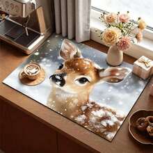 1pc Christmas Series Snow Deer Pattern Printed Coffee Bar Mat, Drainage Mat, Coffee Machine Soft Bottom Diatomaceous Earth Drainage Mat, Soft Rubber Drainage Mat, Super Absorbent Wear-Resistant Dish Drying Mat, For Countertop Restaurant Kitchen Table Mat, Patio Dining Table Decor, Home Kitchen Supplies, Countertop Decor Mat - Multicolor - View 4