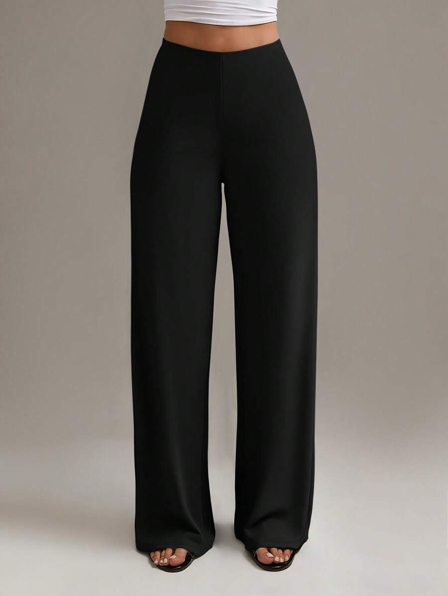 XLLAIS Women's High Waist Straight Leg Pants, Fashionable & Stretchy, Autumn/Winter Casual Black Spring, Office - Black - View 1