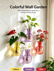 Window-Mounted Hydroponic Plant Station, Purple PVC Spherical Vase With Suction Cups, No-Drill Hanging Plastic Plant Container For Office And Home Decor - A - View 3
