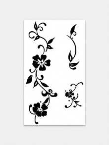 1pc Temporary Tattoo, Black Silhouette Floral Vine Pattern, Realistic Fake Tattoo Design, Suitable For Daily, Bachelorette Party Favors, Music Festival, Game, Graduation Gift, Lasts 3-5 Days - Black - View 3