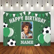 Customizable Photo & Name Football Theme Birthday Backdrop, Personalized Portrait Photography Prop, Vinyl Football Party Decor, Touchdown Party Supplies - Green - View 9