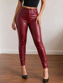Women Pants - Burgundy - View 1