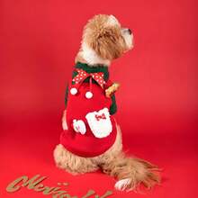 1pc Christmas Pet Hoodie T-Shirt, Fashionable & Comfortable Autumn/Winter Red & Green T-Shirt For Cats & Dogs, Suitable For Teddy, Poodle And Other Small To Medium Pets, Christmas Party Outfit - Multicolor - View 3