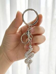 Creative Rhinestone Snake Keychain Pendant, Artificial Diamond Decorated Snake Personalized Interesting Key Chain, Key Decoration Accessory, Car Key Ring Pendant, Gift For Friends - Snake - View 2