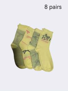 4 Pairs Blue Bow White Ruffle Mid-Calf Socks, Women's Socks, Sweet And Cute Socks, Student Socks, Preppy Design, Suitable For All Seasons, Christmas Gift - Multicolor - View 14