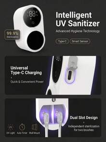 Sterilisator Sikat Gigi Isi Ulang USB, Tempat Sikat Gigi Gantung Dinding, Alat Sterilisasi Sikat Gigi, Rak Penyimpanan Sikat Gigi Otomatis, Tempat Sikat Gigi dengan 2 Slot Kepala Sikat, Aksesoris Kamar Mandi, Dekorasi Rumah - MultiWarna - View 6