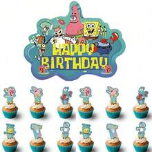 SpongeBob SquarePants Square Pants Birthday Cake Topper Set, Cartoon Cupcake Decor Toppers, Suitable For Carnival, Wedding, Birthday Decoration, Party And Christmas - View 3