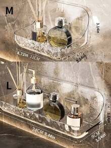 1pc Wall-Mounted Bathroom Storage Rack, No-Drill Suction Cup Toilet Wall Hanging Organizer, Sink Storage Shelf - Water Ripple Transparent - View 5