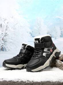 兒童保暖抓絨內裡雪地靴，防滑高筒戶外冬季靴，附魔術貼帶 - 黑色 - 查看 5