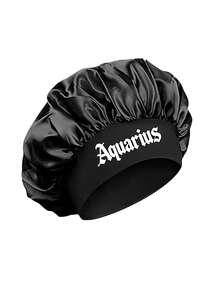 Men 12 Zodiac Signs Satin Hair Bonnet, Horoscope Letter Print Sleep Cap, Wide Elastic Band Silky Night Cap, Soft Satin Headwear For Hair Protection - Black - View 18