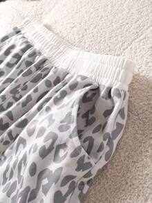 Young Girls Spring/Autumn Leopard Print Drawstring Elastic Waist Drape Floor-Length Casual Wide Leg Sports Long Pants - Grey - View 4