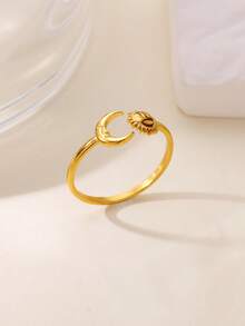 Sun Moon Rings For Women Stainless Steel Gold Color Ring Waterproof Non-Fade Fashion Jewelry Gifts For Thanksgiving,Christmas,Birthday,Party - Multicolor - View 5