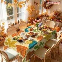 1/2pcs Autumn Tablecloth, Autumn Maple Leaf Plaid Polyester Tablecloth Suitable For Dining Table, Kitchen, Coffee Table, Picnic, Camping, Country Farmhouse Decor, Thanksgiving Holiday Tabletop Protection And Beautification - Multicolor - View 13